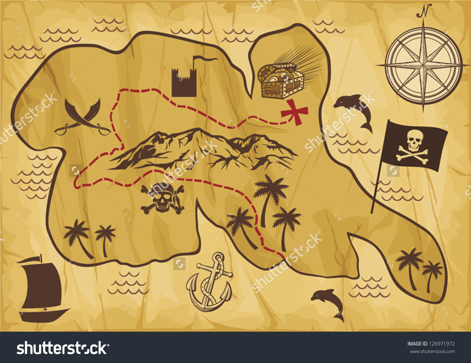 Old Pirate Map Of Treasure ...