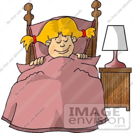 Little Blond Girl Sound Asleep, Tucked Into Bed Clipart