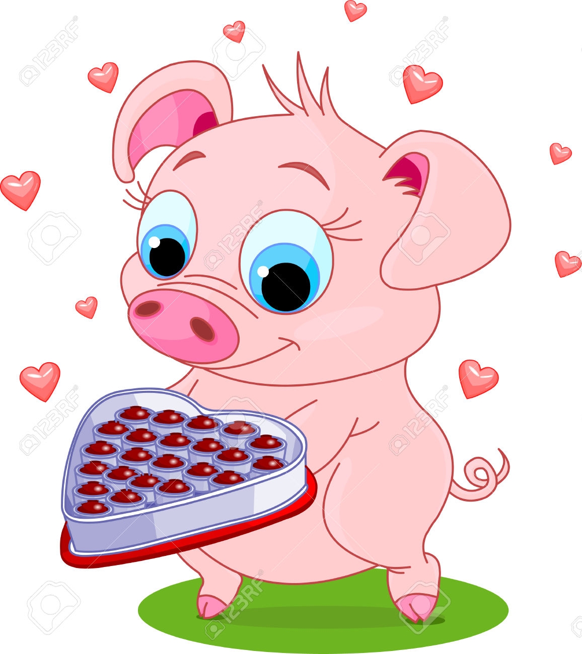 Cute Little Piglet Holding A Heart Shape Valentine Box Of
