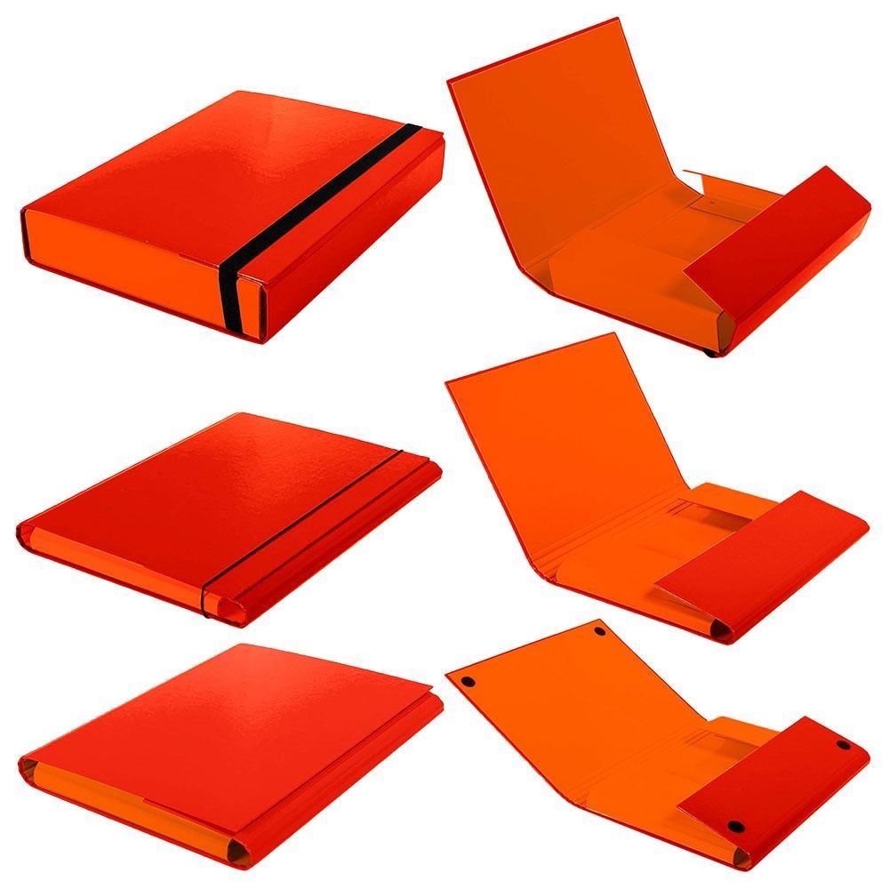 Set of 3 Files Box + 2 Folders Velcro & Elastic Band Cardboard