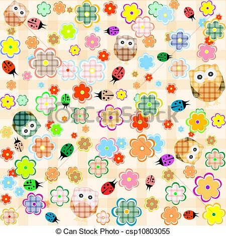 Clipart Vector of seamless flower and owl background