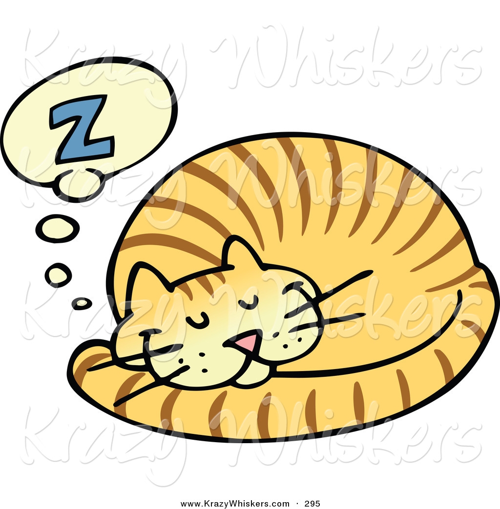Critter Clipart of a Striped Ginger Cat Curled up and Taking a