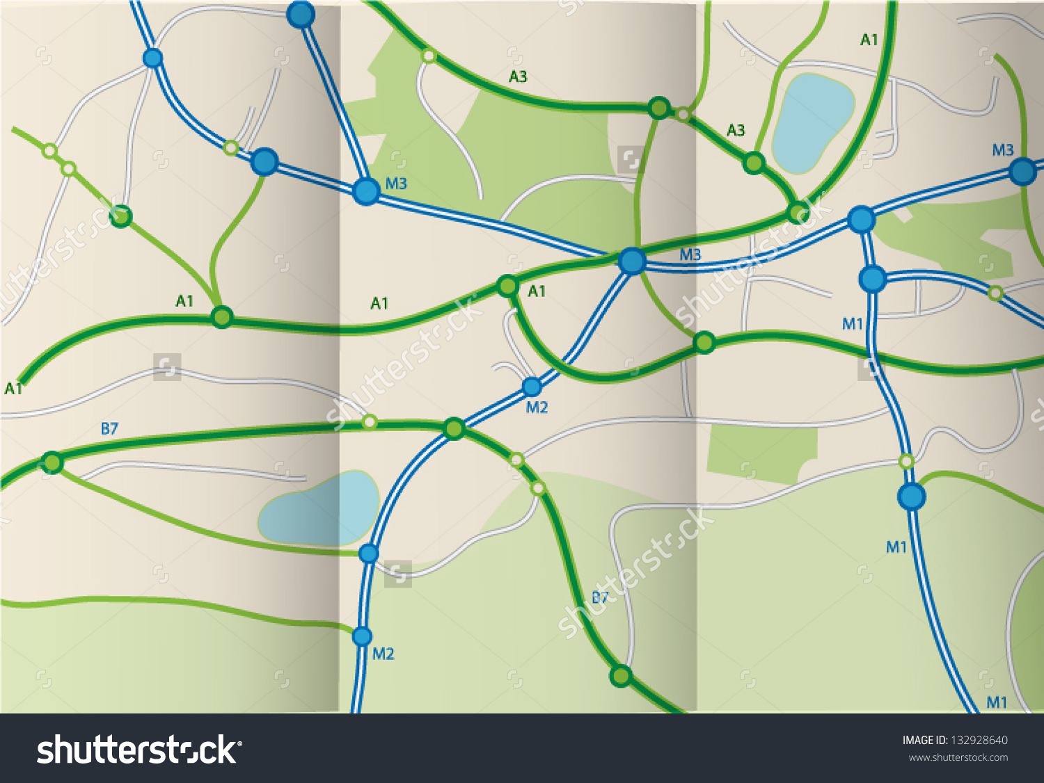 Folded Road Map Stock Vector ...