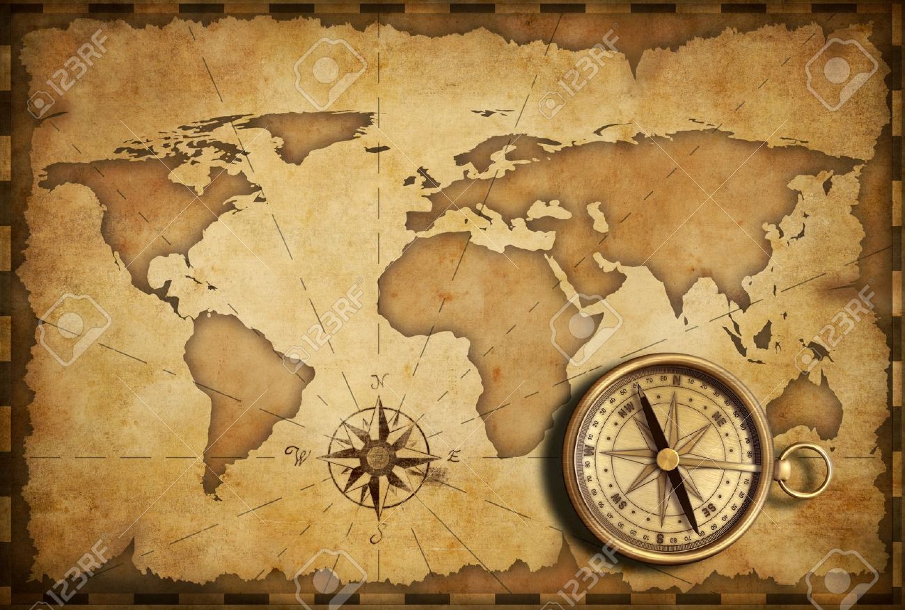 ... compass with old map Stock ...
