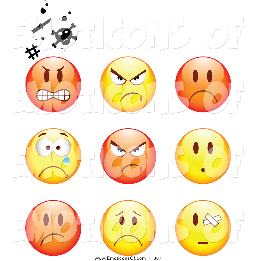 Set of Nine Round Mad, Angry, 