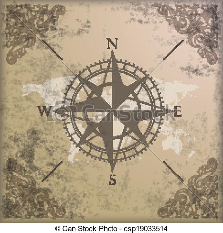 ... Compass World Map. Vintage ...