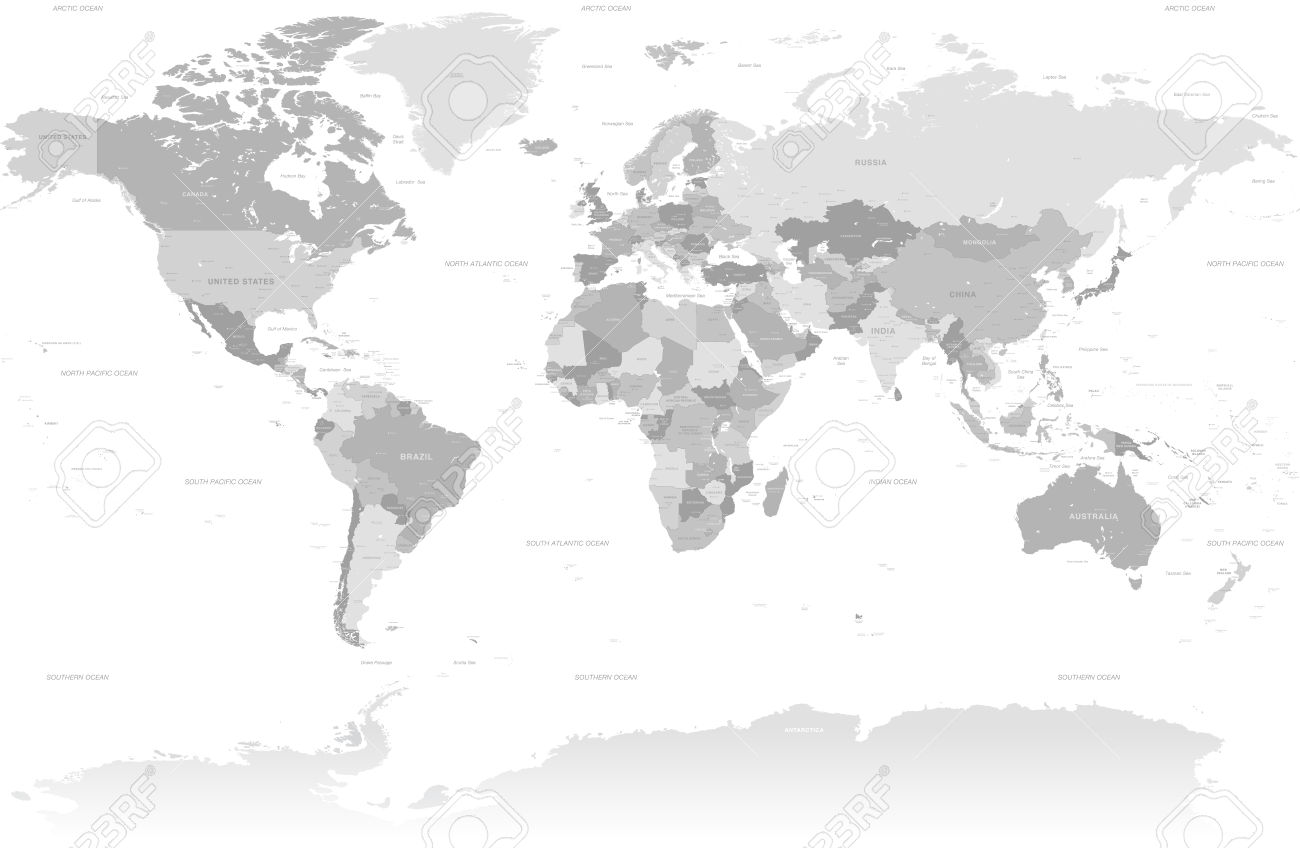 High Detail Grey World Map