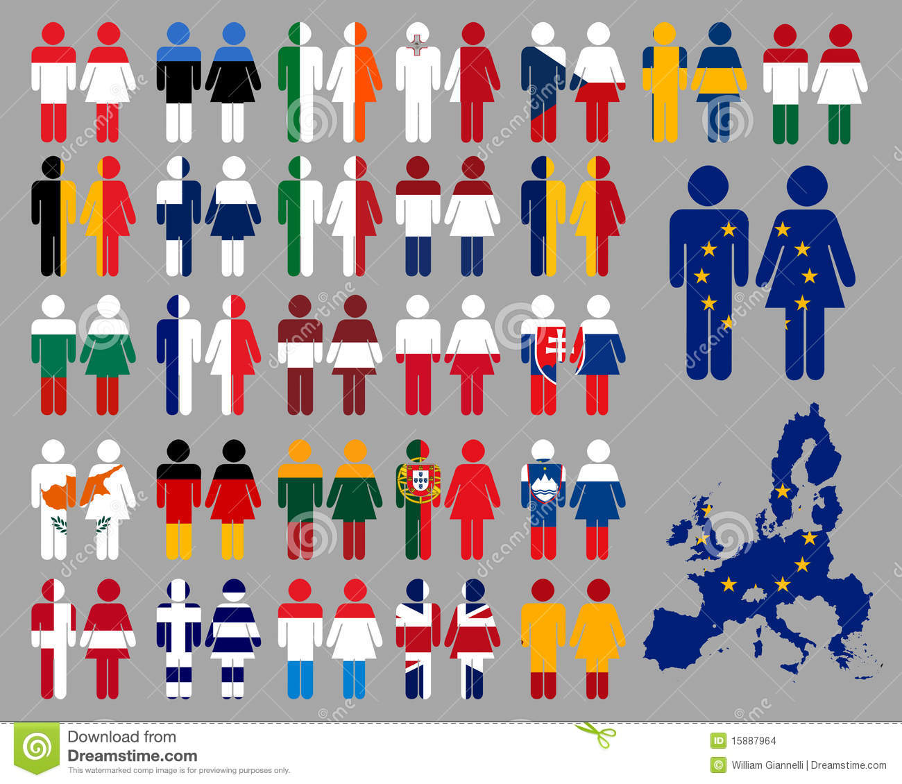 European people and flags