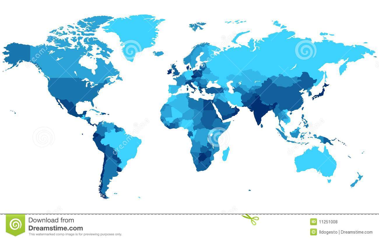 Blue World map with countries