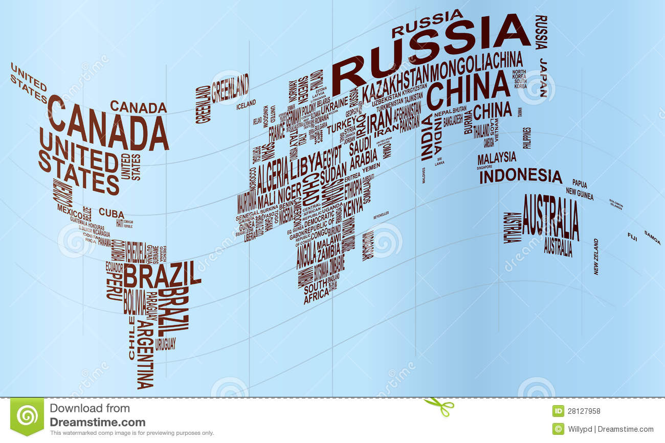 World map with country name ...